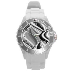 Waves-black-and-white-modern Round Plastic Sport Watch (l) by Bedest