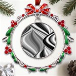 Waves-black-and-white-modern Metal X mas Wreath Ribbon Ornament Front