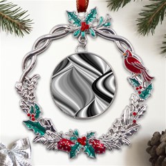 Waves-black-and-white-modern Metal X mas Wreath Holly Leaf Ornament by Bedest