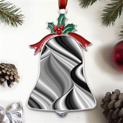 Waves-black-and-white-modern Metal Holly Leaf Bell Ornament by Bedest