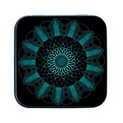 Ornament-district-turquoise Square Metal Box (black) by Bedest