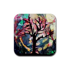 Tree-moon-night-sky-landscape Rubber Coaster (square) by Bedest