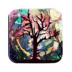 Tree-moon-night-sky-landscape Square Metal Box (black) by Bedest