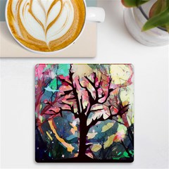 Tree-moon-night-sky-landscape Uv Print Square Tile Coaster  by Bedest