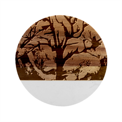 Tree-moon-night-sky-landscape Marble Wood Coaster (round) by Bedest