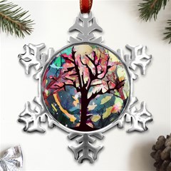 Tree-moon-night-sky-landscape Metal Small Snowflake Ornament by Bedest