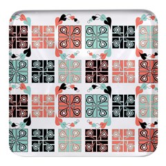 Mint Black Coral Heart Paisley Square Glass Fridge Magnet (4 Pack) by Bedest