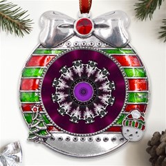 Kaleidoscope-round-circle-geometry Metal X mas Ribbon With Red Crystal Round Ornament