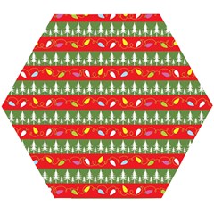 Christmas-papers-red-and-green Wooden Puzzle Hexagon by Bedest