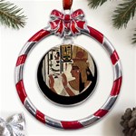 Hieroglyphics-goddess-queen Metal Red Ribbon Round Ornament Front