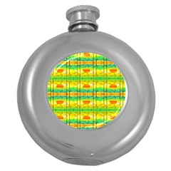 Birds-beach-sun-abstract-pattern Round Hip Flask (5 Oz) by Bedest