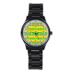 Birds-beach-sun-abstract-pattern Stainless Steel Round Watch by Bedest