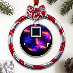 Box-abstract-frame-square Metal Red Ribbon Round Ornament