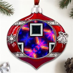 Box-abstract-frame-square Metal Snowflake And Bell Red Ornament by Bedest