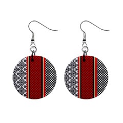 Background-damask-red-black Mini Button Earrings by Bedest