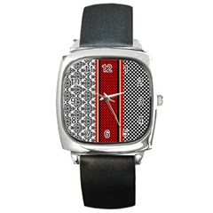 Background-damask-red-black Square Metal Watch by Bedest