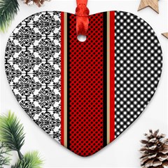 Background-damask-red-black Heart Ornament (two Sides) by Bedest