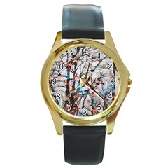 Forest-abstract-artwork-colorful Round Gold Metal Watch by Bedest