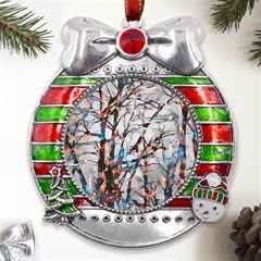 Forest-abstract-artwork-colorful Metal X mas Ribbon With Red Crystal Round Ornament