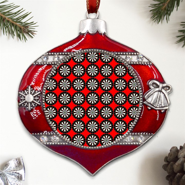 Darts-dart-board-board-target-game Metal Snowflake And Bell Red Ornament