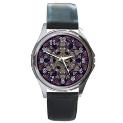 Flowers Of Diamonds In Harmony And Structures Of Love Round Metal Watch by pepitasart