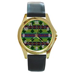 Background-batik 01 Round Gold Metal Watch by nateshop