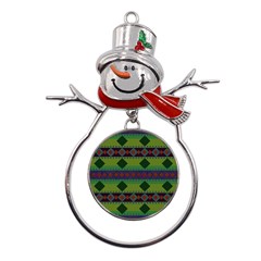 Background-batik 01 Metal Snowman Ornament by nateshop