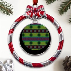 Background-batik 01 Metal Red Ribbon Round Ornament by nateshop