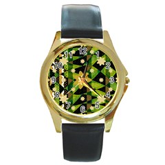 Background-batik 02 Round Gold Metal Watch by nateshop