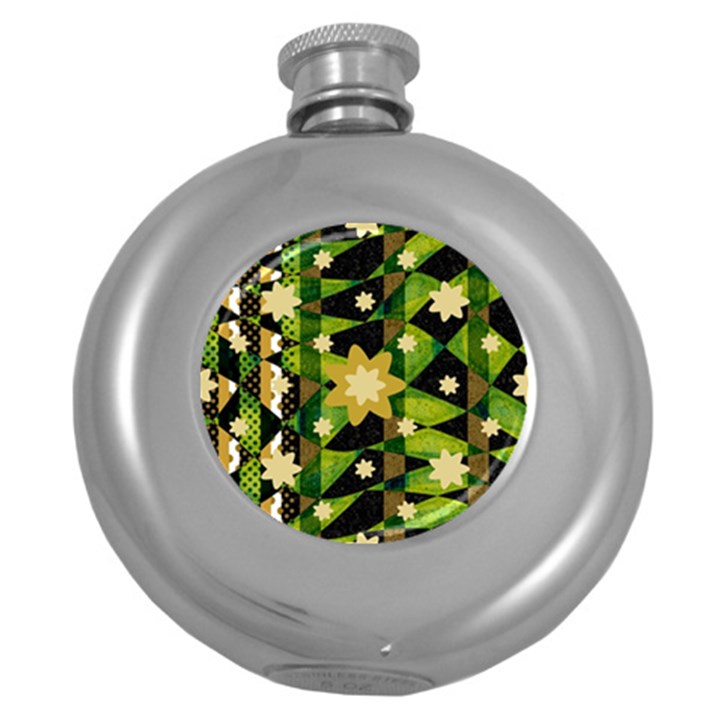 Background-batik 02 Round Hip Flask (5 oz)