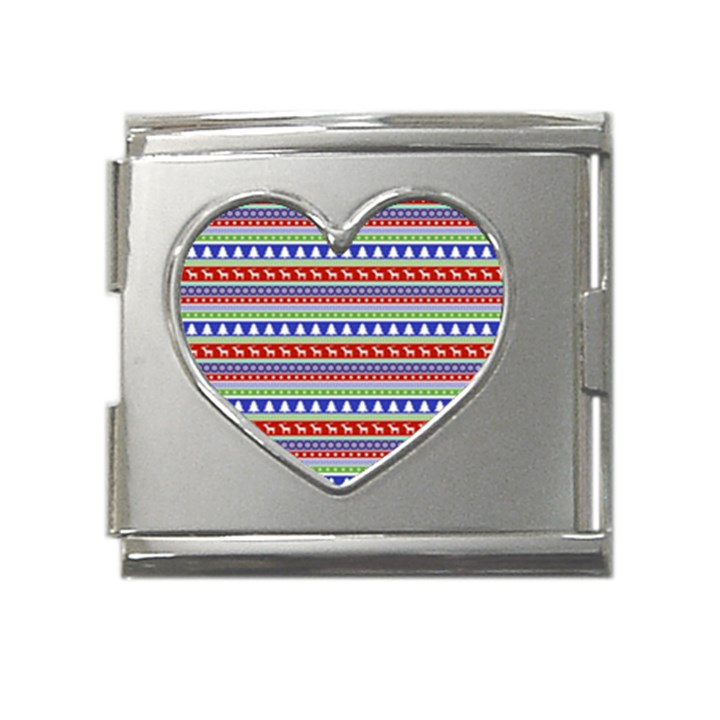 Christmas-color-stripes Pattern Mega Link Heart Italian Charm (18mm)