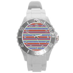 Christmas-color-stripes Pattern Round Plastic Sport Watch (l) by Bedest