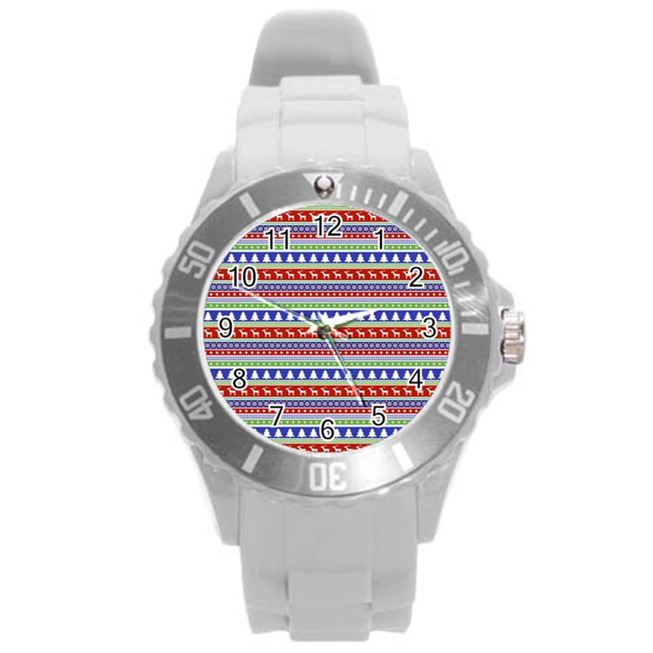 Christmas-color-stripes Pattern Round Plastic Sport Watch (L)