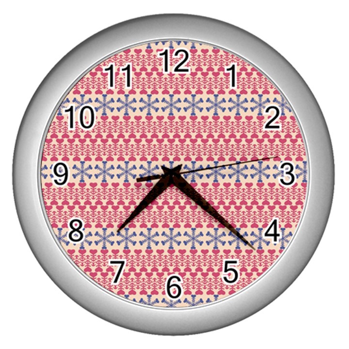 Christmas-pattern-background-green-decorative-star-snow Wall Clock (Silver)