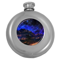 Landscape-sci-fi-alien-world Round Hip Flask (5 Oz) by Bedest