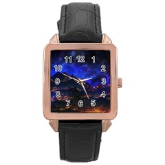 Landscape-sci-fi-alien-world Rose Gold Leather Watch  by Bedest