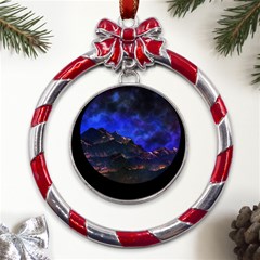 Landscape-sci-fi-alien-world Metal Red Ribbon Round Ornament by Bedest