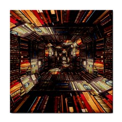 Library-tunnel-books-stacks Tile Coaster by Bedest