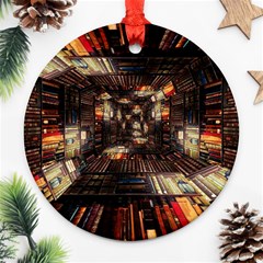 Library-tunnel-books-stacks Ornament (round) by Bedest