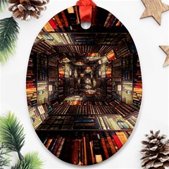 Library-tunnel-books-stacks Ornament (oval) by Bedest