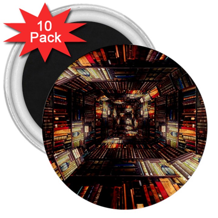 Library-tunnel-books-stacks 3  Magnets (10 pack) 