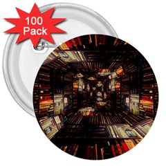 Library-tunnel-books-stacks 3  Buttons (100 Pack)  by Bedest