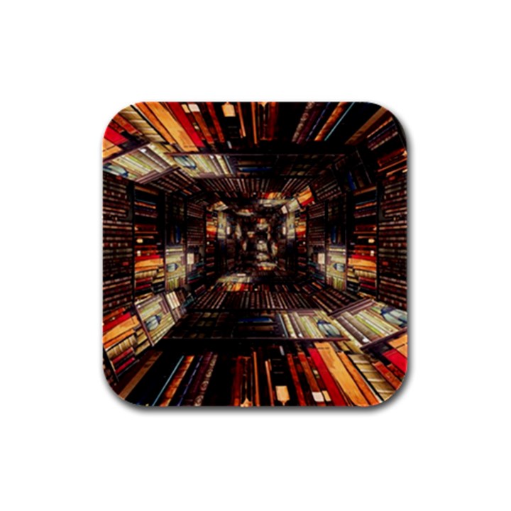 Library-tunnel-books-stacks Rubber Square Coaster (4 pack)