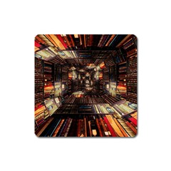 Library-tunnel-books-stacks Square Magnet by Bedest