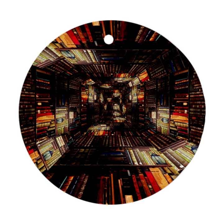 Library-tunnel-books-stacks Round Ornament (Two Sides)