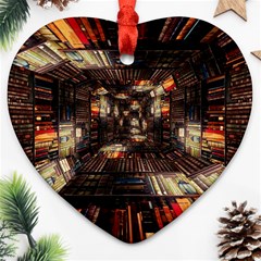 Library-tunnel-books-stacks Heart Ornament (two Sides) by Bedest