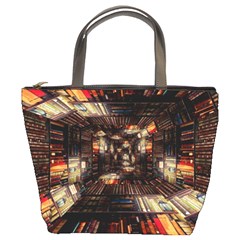 Library-tunnel-books-stacks Bucket Bag