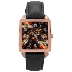 Library-tunnel-books-stacks Rose Gold Leather Watch  by Bedest