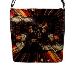 Library-tunnel-books-stacks Flap Closure Messenger Bag (l) by Bedest