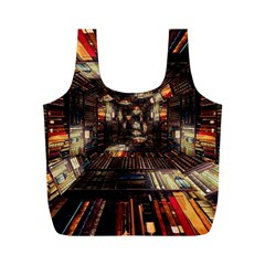 Library-tunnel-books-stacks Full Print Recycle Bag (m) by Bedest